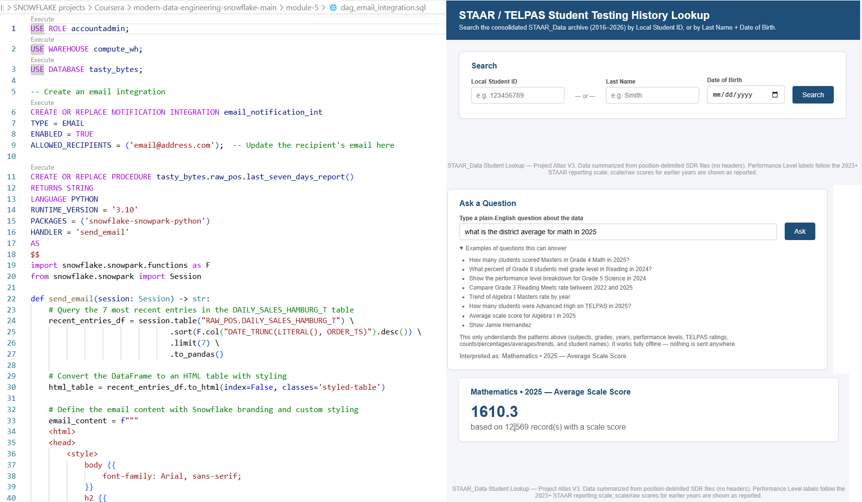 Snowflake data platform screenshot